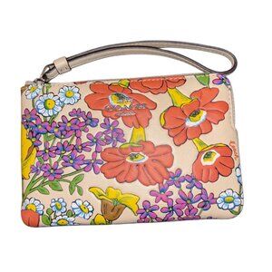 Coach Ivory & Multi-Color Floral Corner Zip Wristlet CR946, NWT, Mini Minimalist